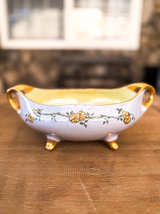 Vintage Porcelain Footed Bowl with Gold Handles Floral Centerpiece Trinket Bowl - Image 1