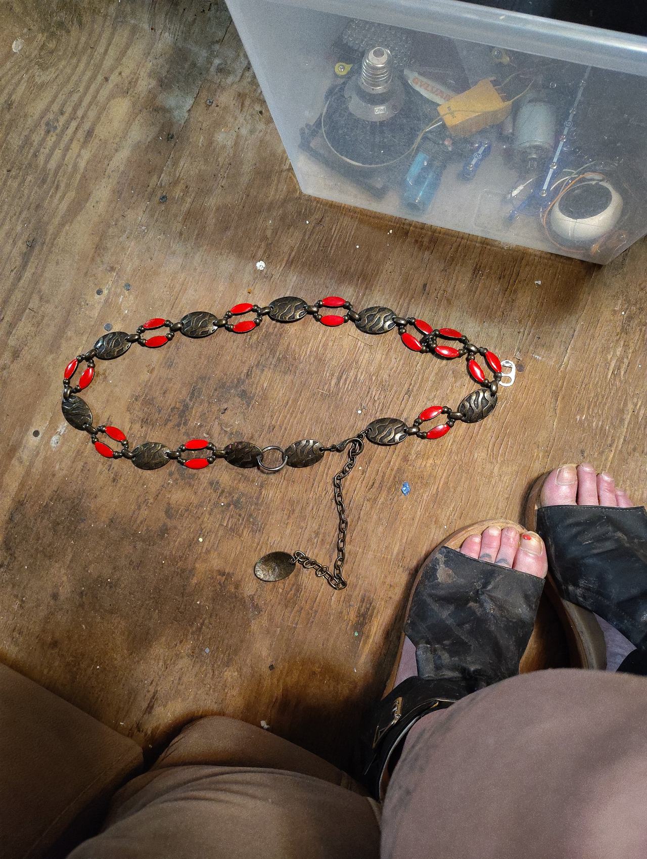 Vintage Red Bead Metal Chain Belt