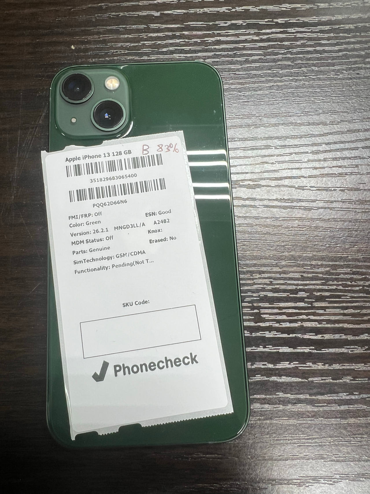 Apple iPhone 13 128GB Green Unlocked BH 83%