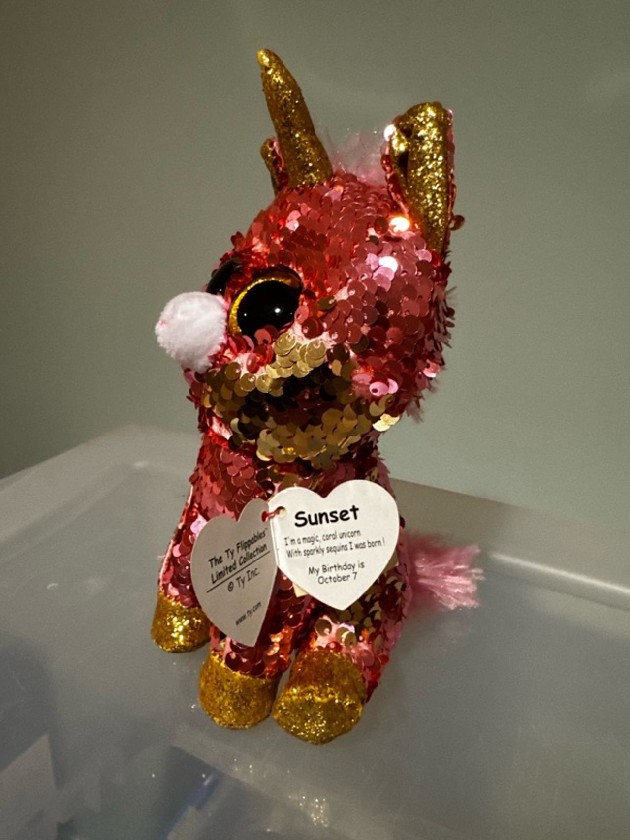 Ty Flippables Sunset Unicorn Pink & Gold Plush