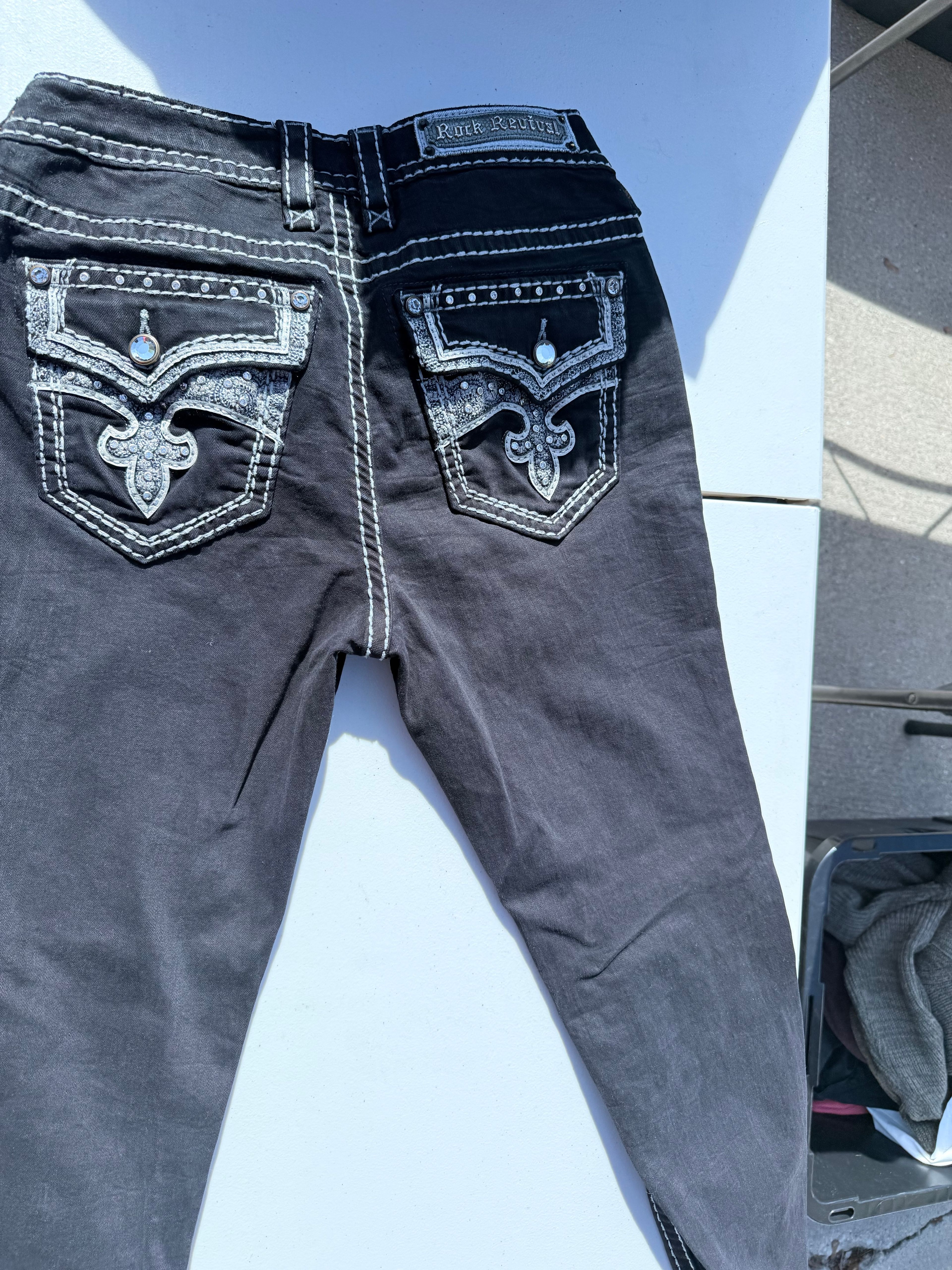 Rock Revival Black Skinny Jeans with White Stitching - Image 3