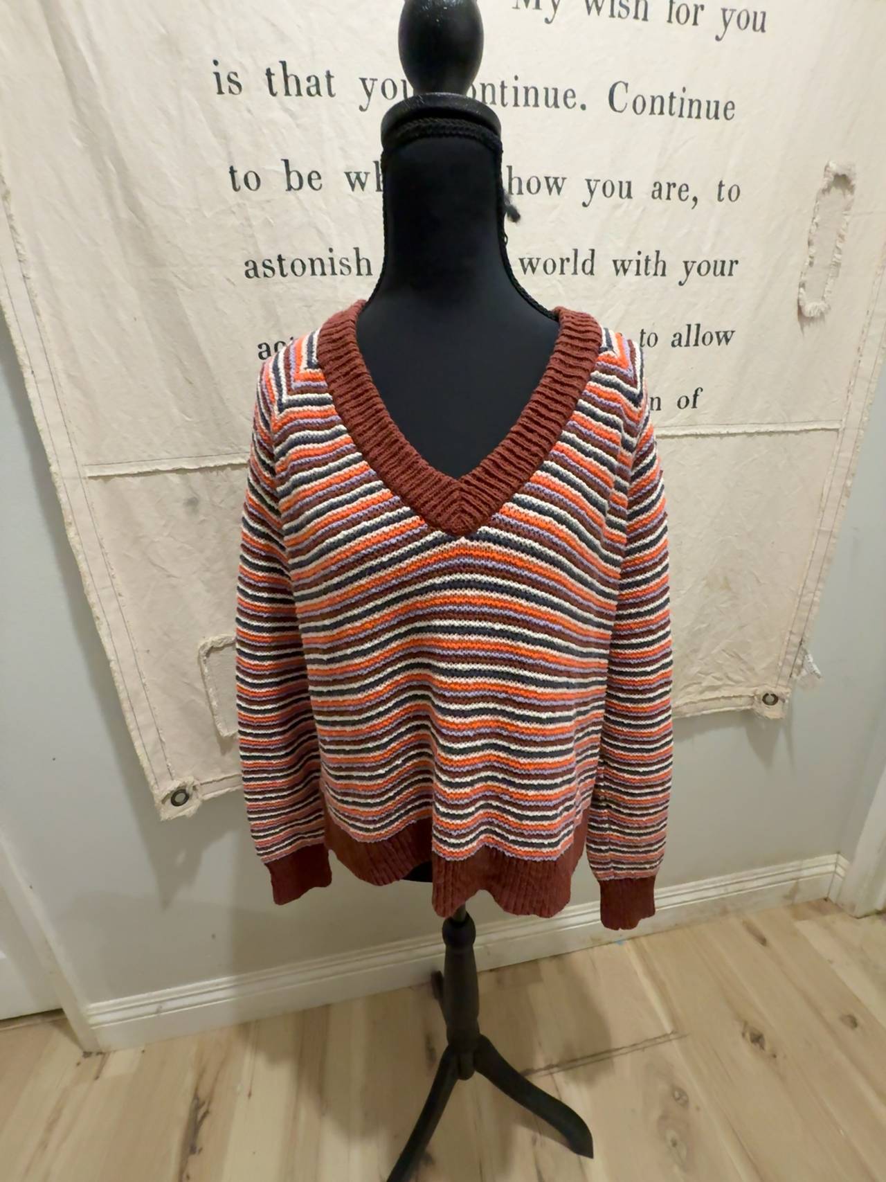 Madewell Arden V-Neck Crop Pullover Sweater Striped