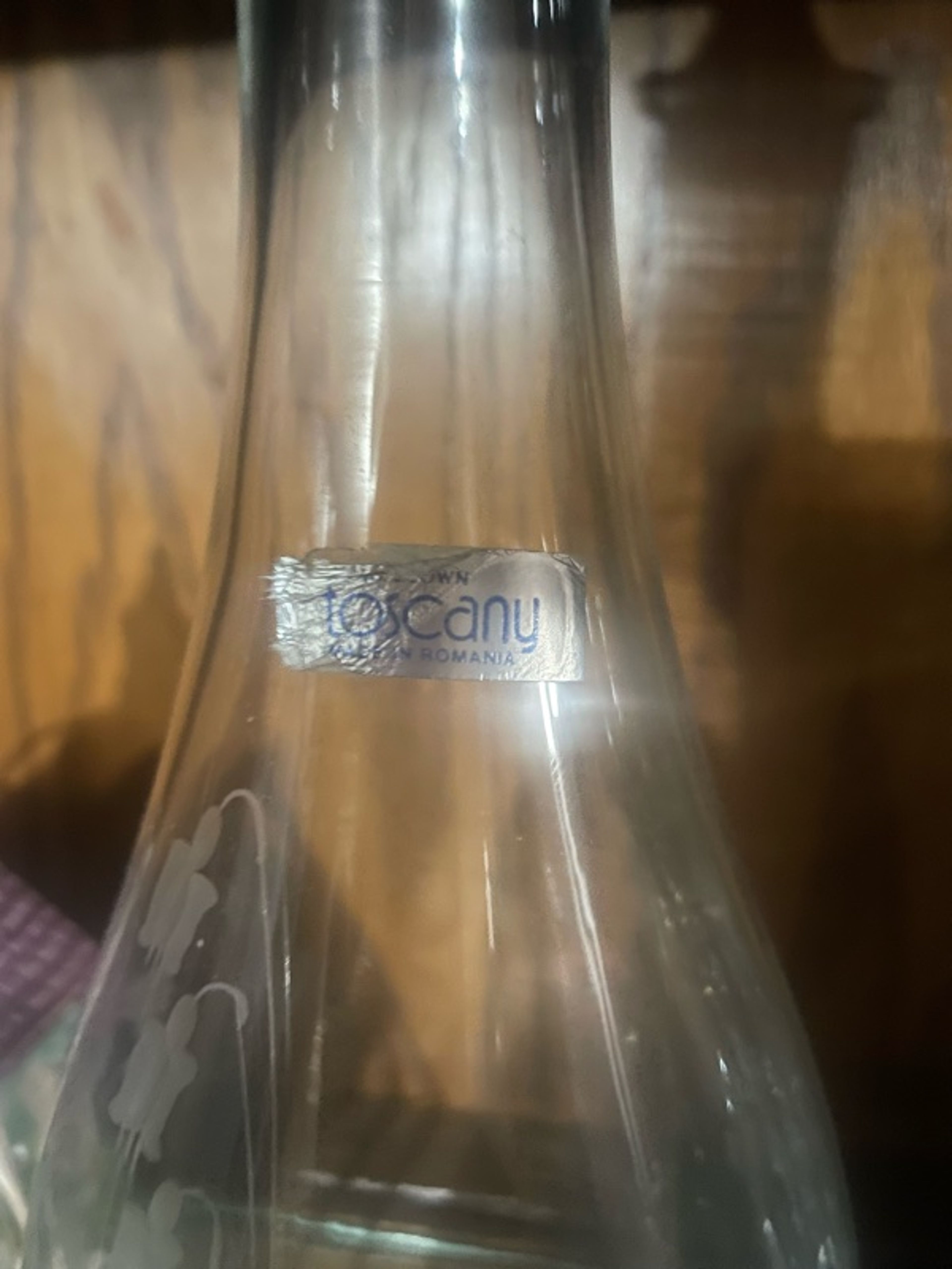 Vintage Toscany Etched Crystal Wine Decanter with Stopper