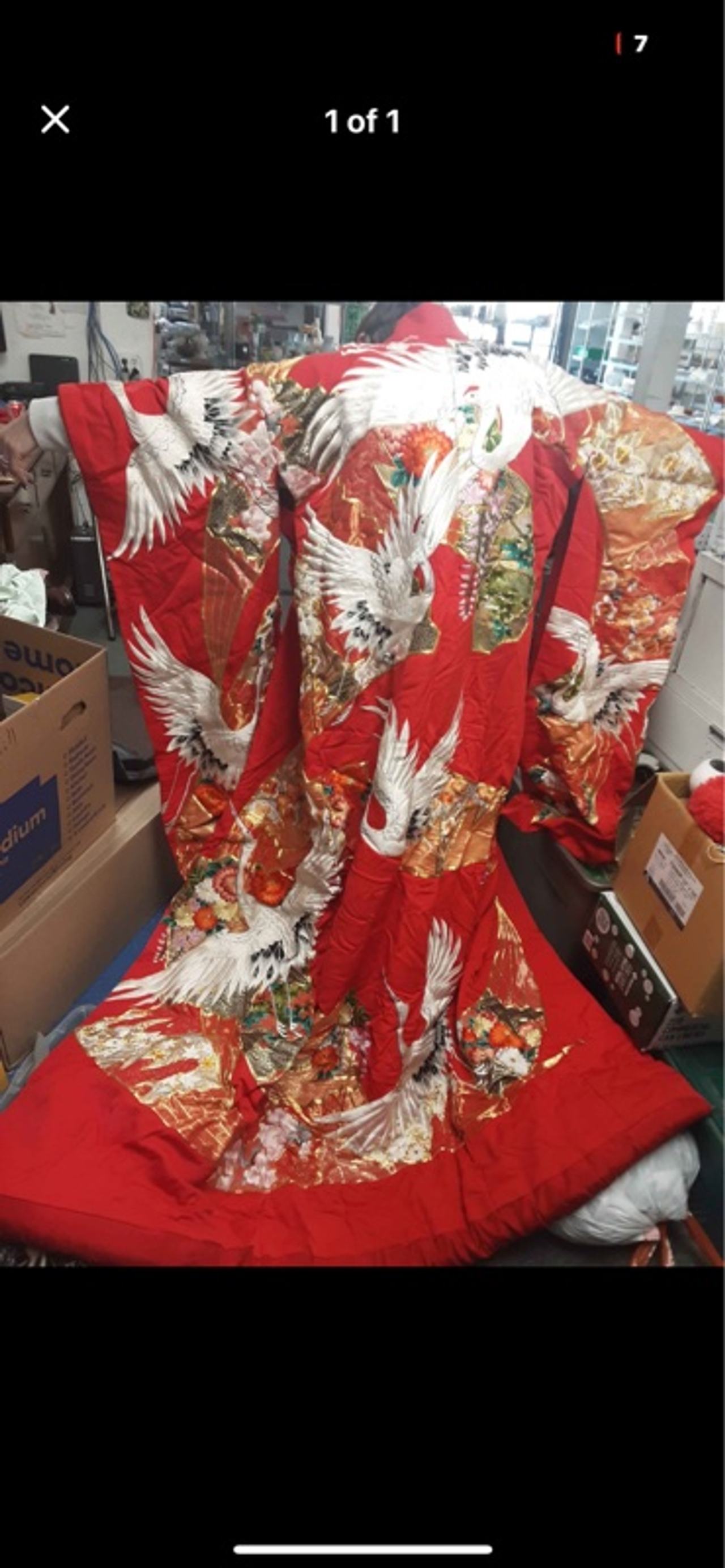 Japanese Red Uchikake Wedding Kimono with Crane Embroidery