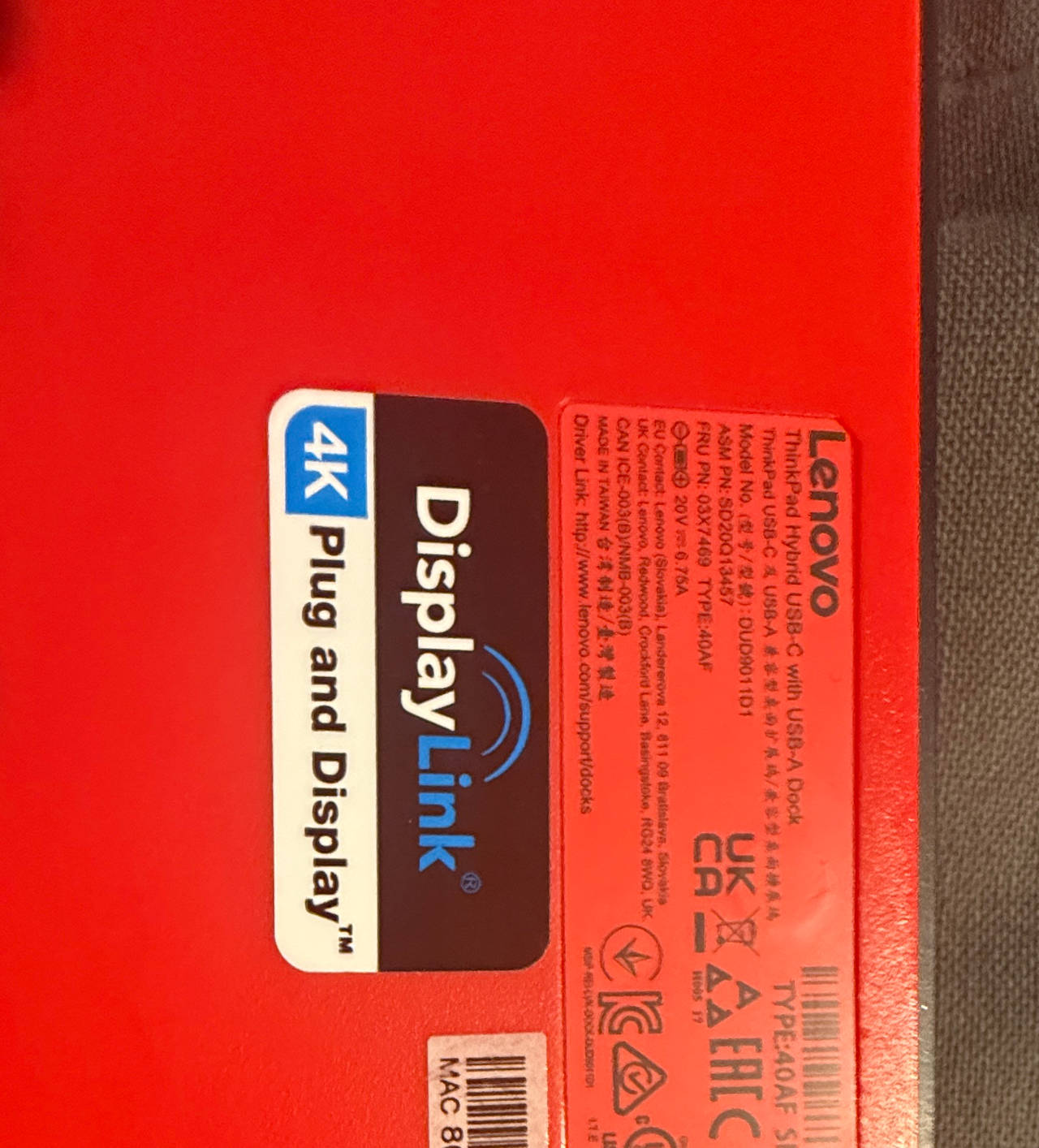 Lenovo ThinkPad Hybrid USB-C with USB-A Dock (40AF) and 135w power supply