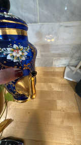 Bohemian Cobalt Blue Glass and Gold Tea pot - Image 3