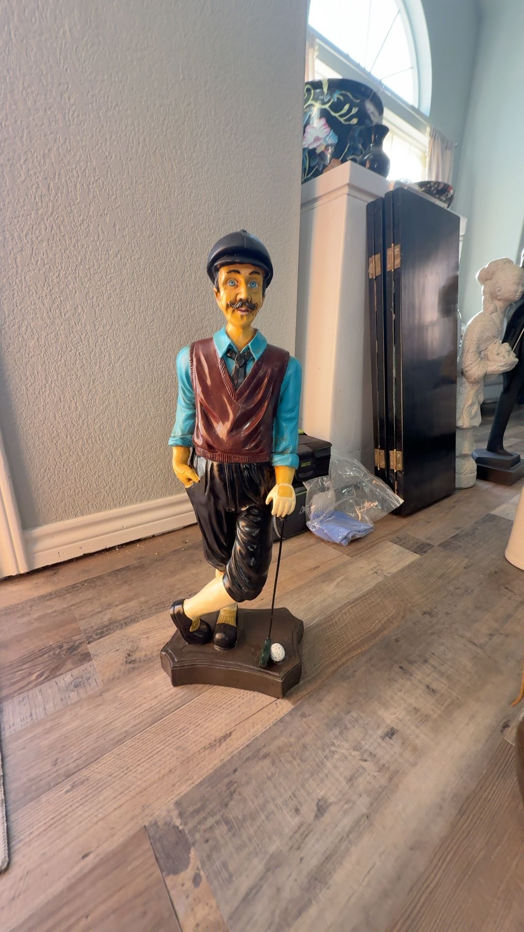 Vintage Hand Carved Wood Golfer Statue 40" Tall