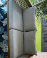 Teak 4-Piece Outdoor Patio Set with Rug and Faux Tall Plant - Image 3