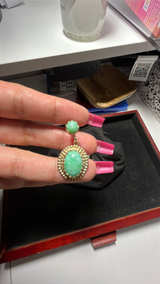 Vintage Screw-Back Earrings with Green Cabochons – Gold-Tone Setting - Image 2