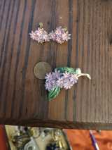 Vintage Pink Enamel Flower Brooch and Earring Set - Image 3