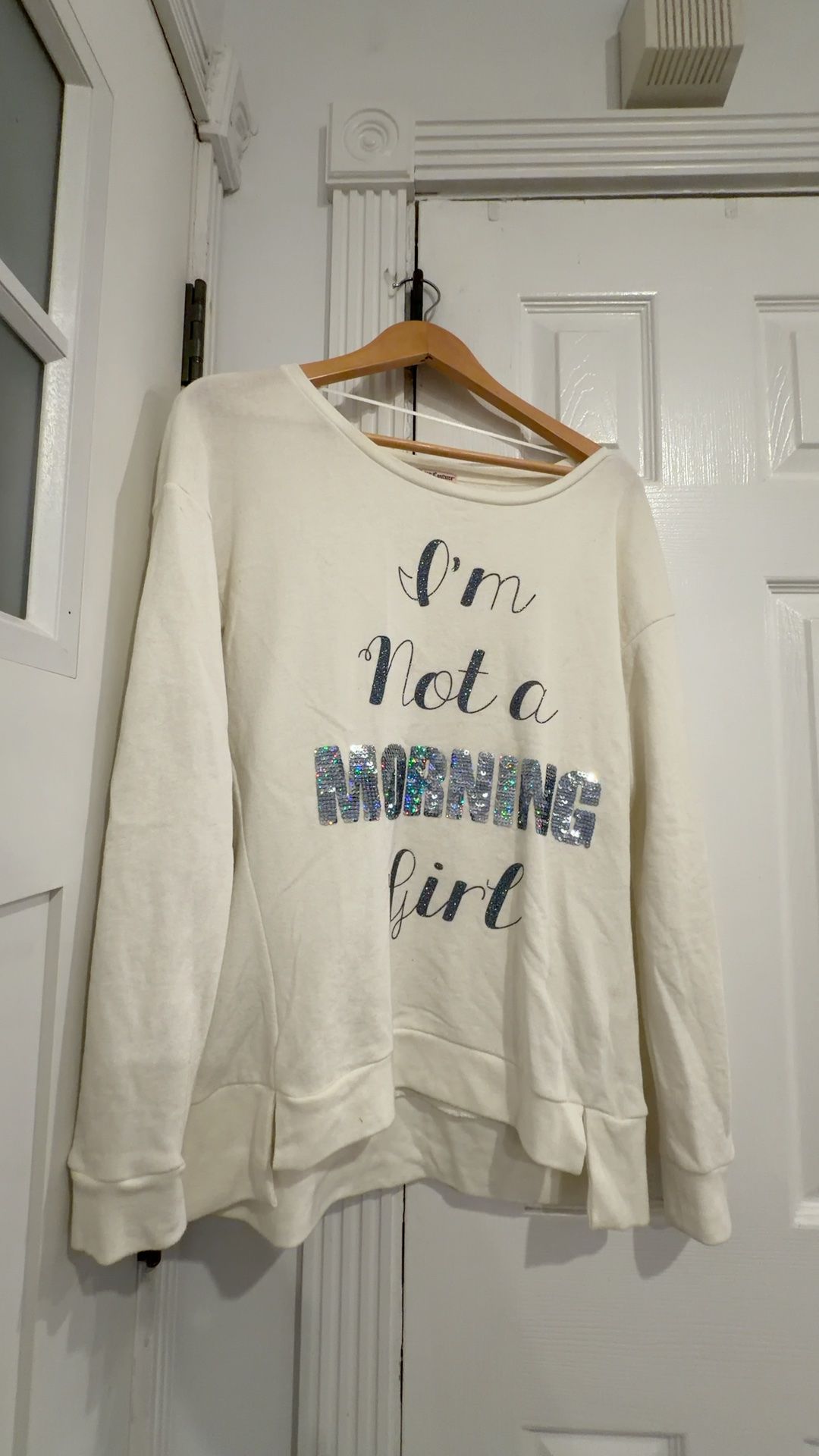 Juicy Couture I'm Not A Morning Girl White Sequin Sweatshirt Large 