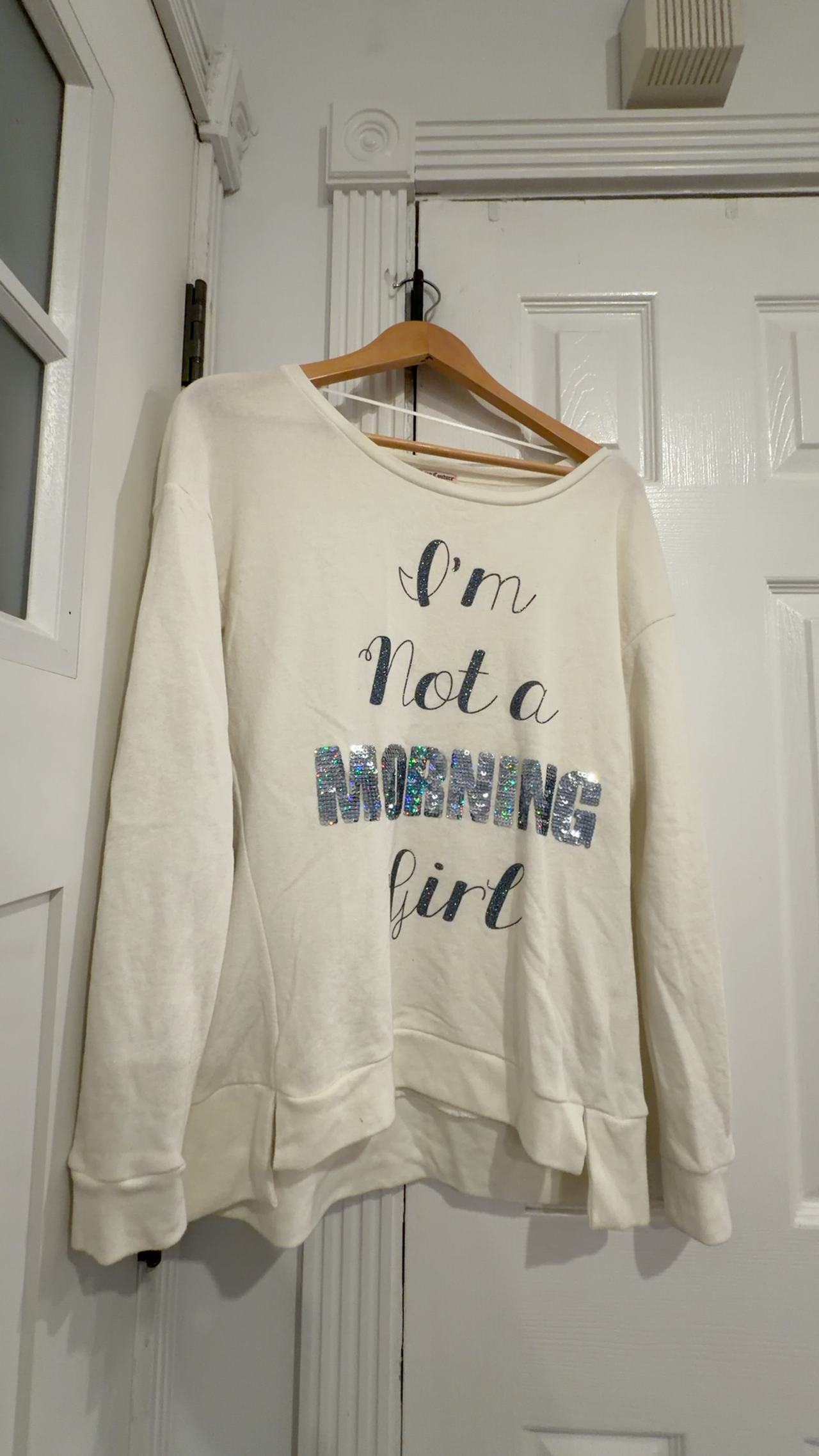 Juicy Couture I'm Not A Morning Girl White Sequin Sweatshirt Large 