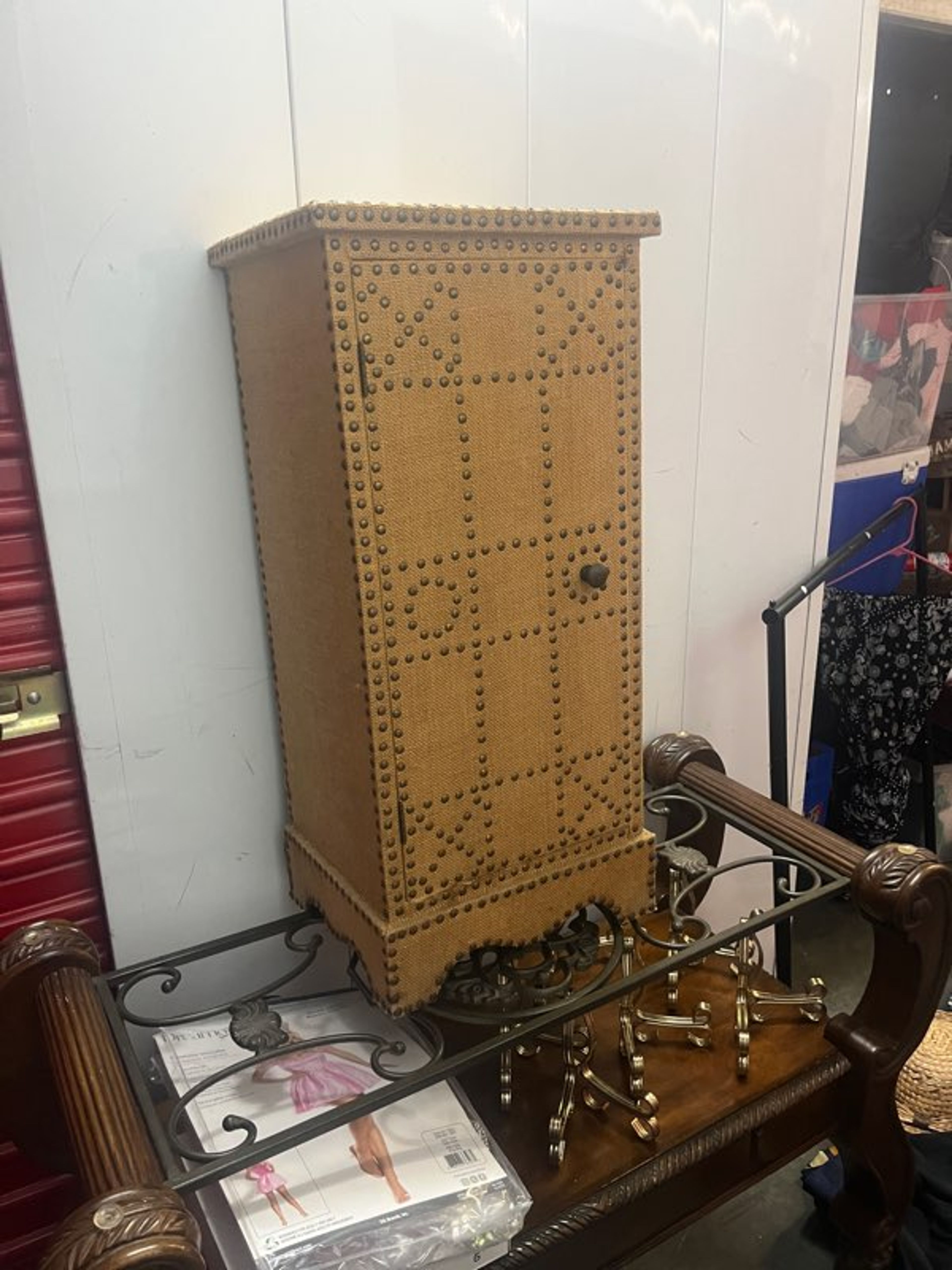 Burlap Nailhead Accent Cabinet