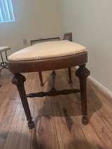 Antique French Country Brown Bench with White Fabric - Image 2