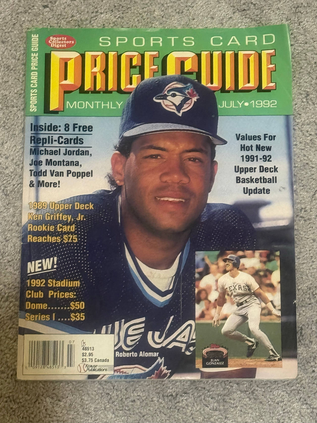 Sports Card Price Guide Monthly July 1992 Roberto Alomar Cover