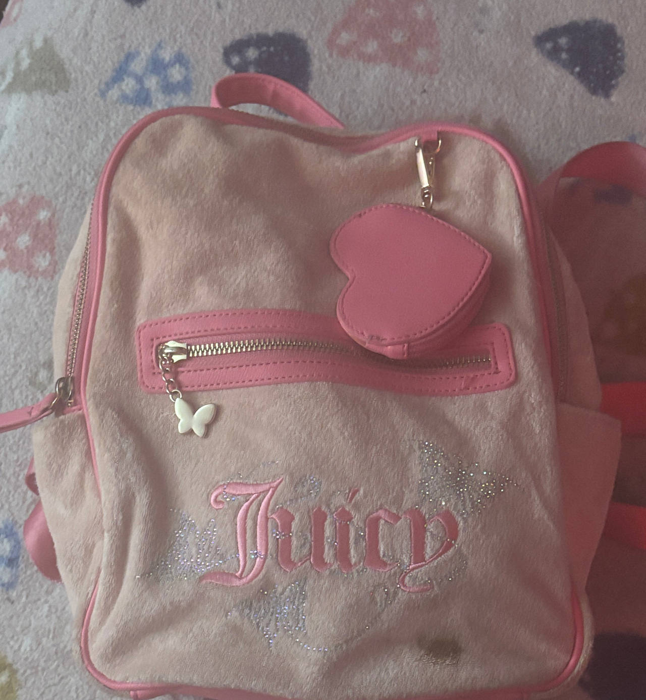 Juicy Couture Velour Mini Backpack with Heart Pouch