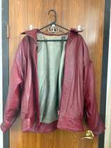 Men's Burgundy Faux Leather Jacket - Image 2