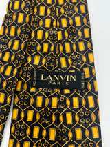 Vintage Lanvin Paris Silk Necktie Navy Gold Pattern Made in France - Image 3