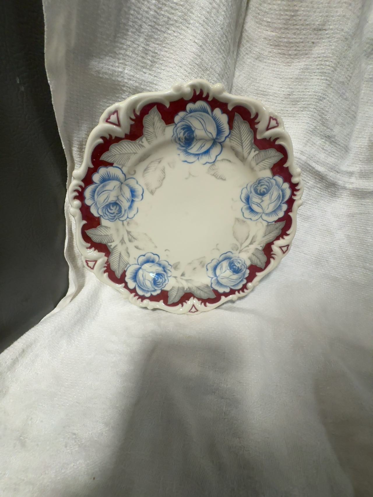 Digoin Sarreguemines Alesia Pink & Blue Rose Dinner Plate