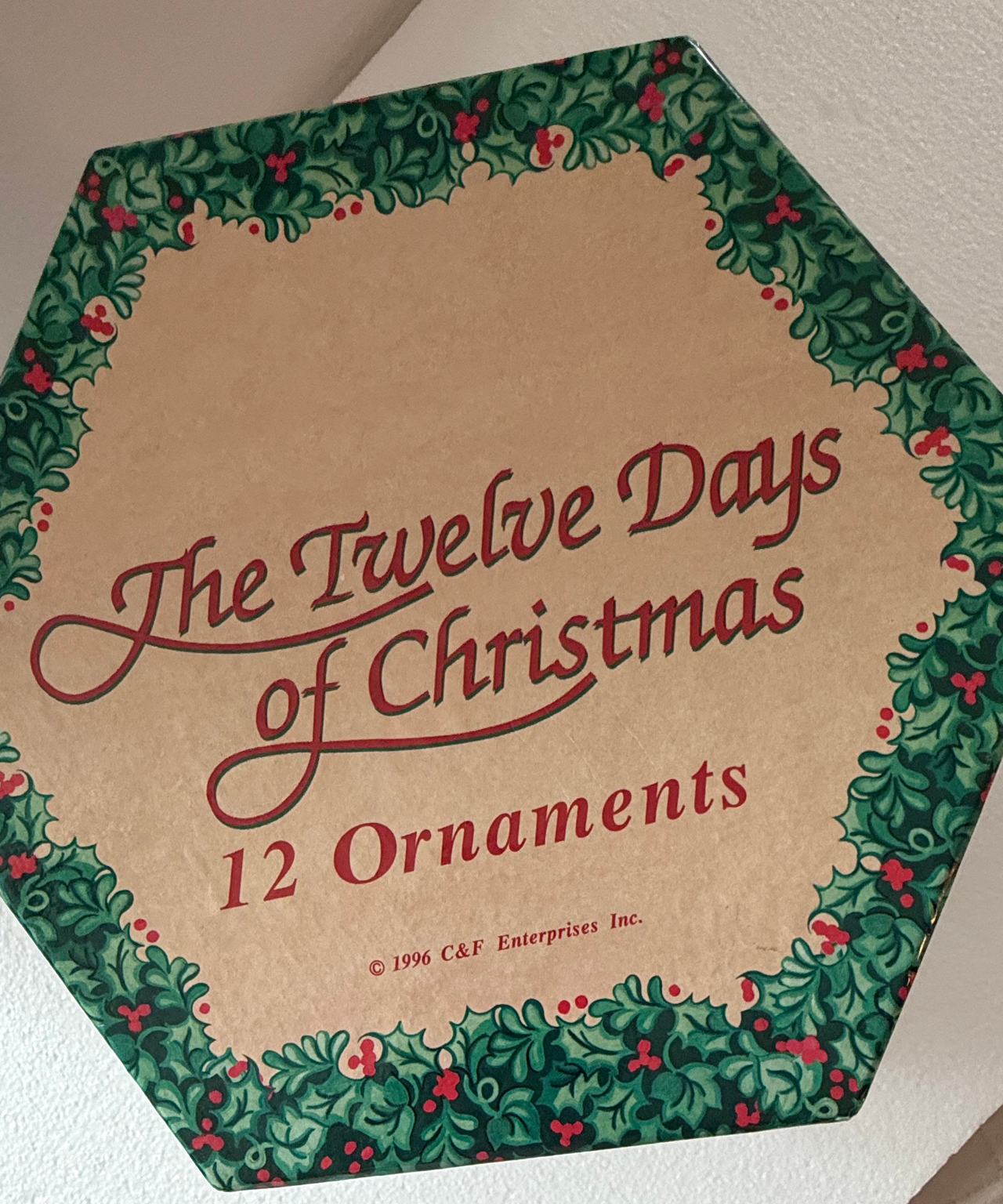 Vintage Twelve Days of Christmas Ornament Set 12pc + Box Paper Mache Balls