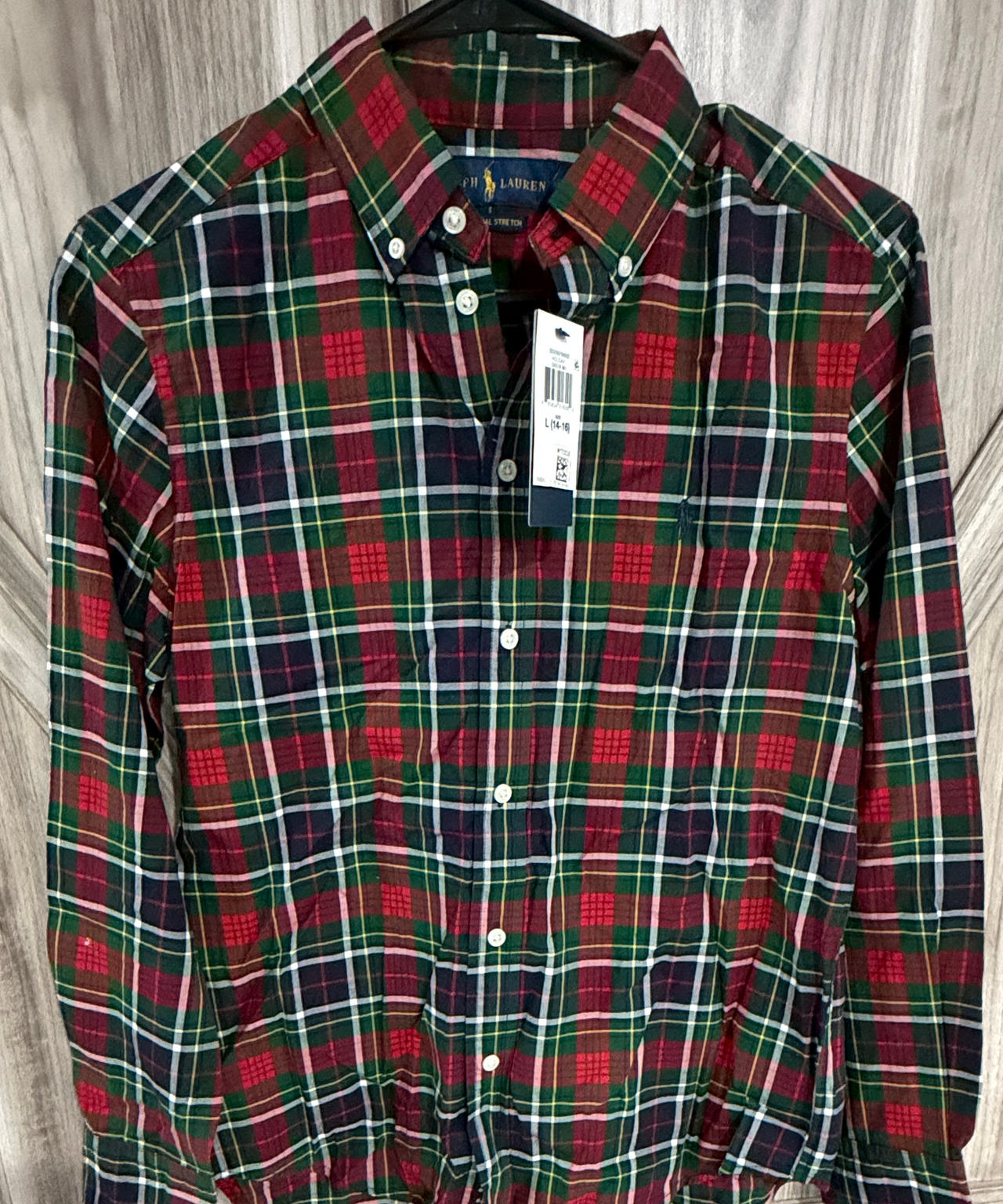 New Polo Ralph Lauren Boys Plaid Button-Down Shirt Holiday Large (14-16)