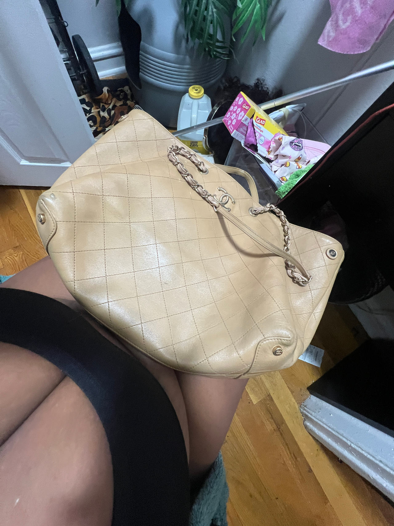 Chanel Beige Quilted Leather Tote