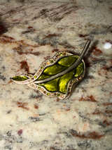 Liz Claiborne Green Enamel and Rhinestone Leaf Brooch - Image 1