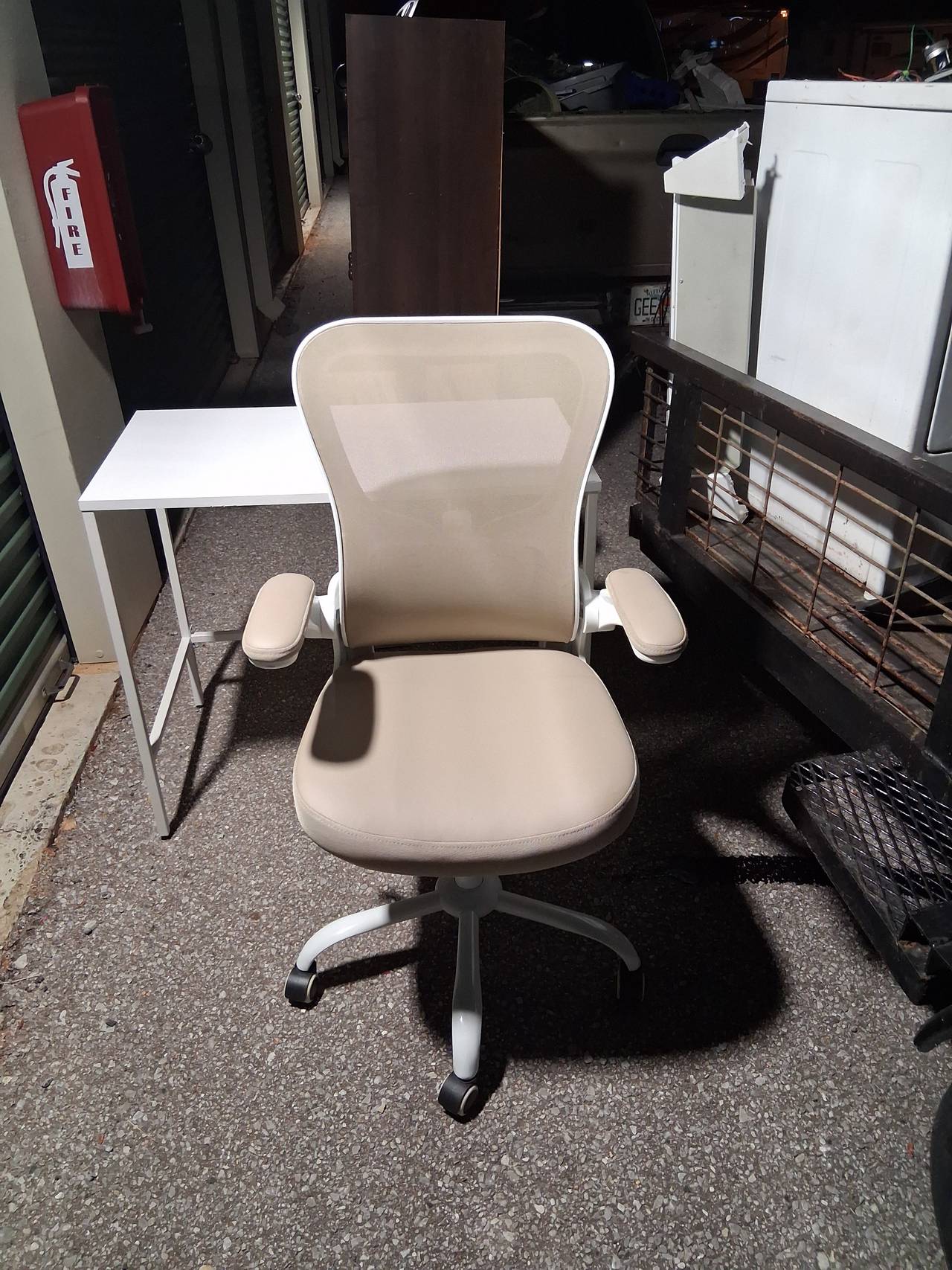 White and Beige Mesh Office Chair
