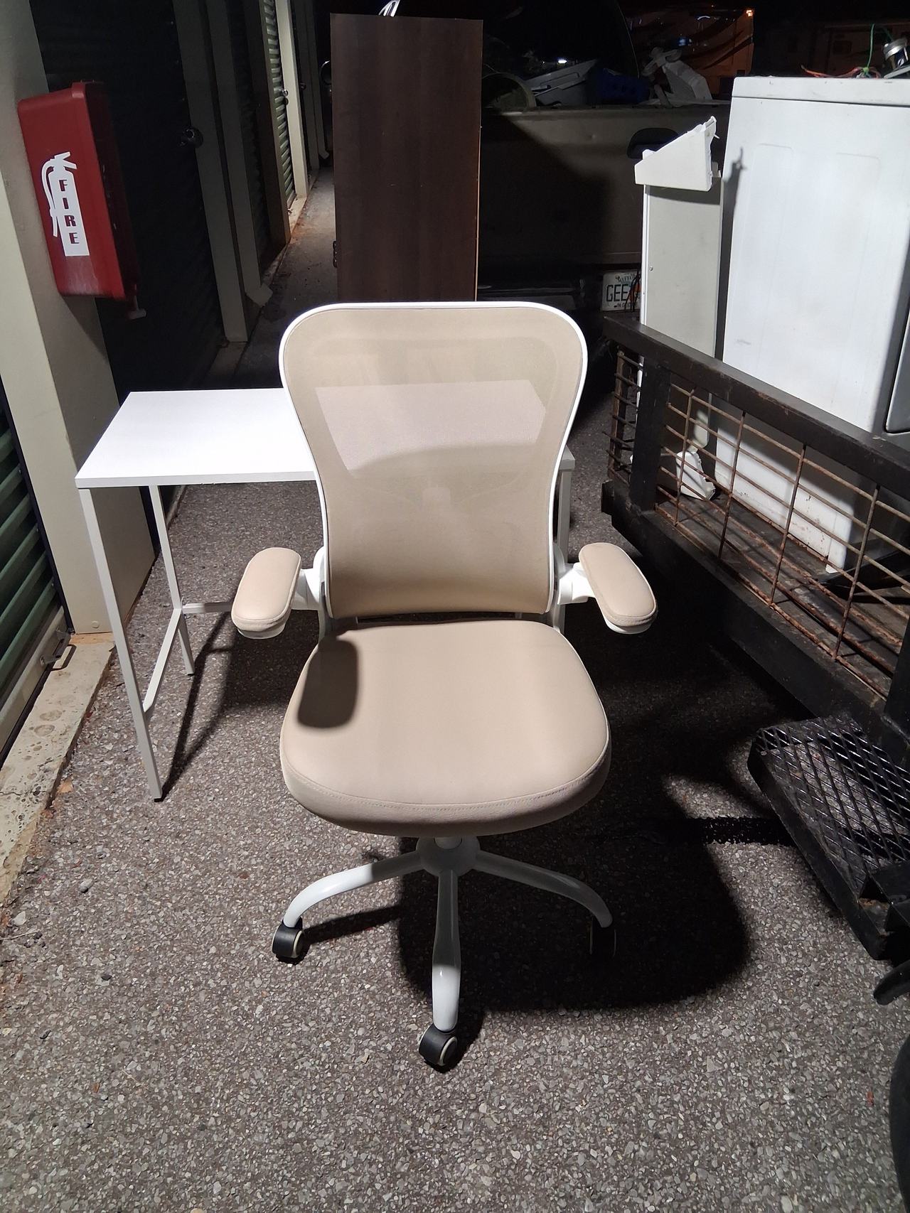 White and Beige Mesh Office Chair