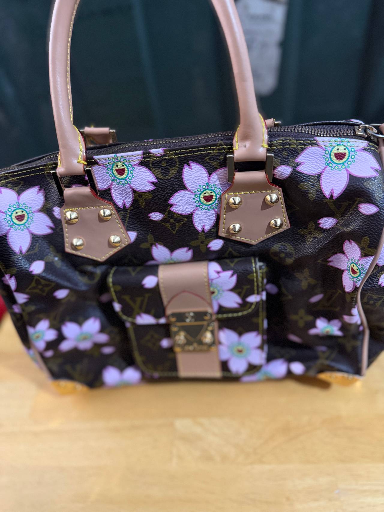 Designer Inspired Floral Monogram Handbag – Pink Cherry Blossom Style