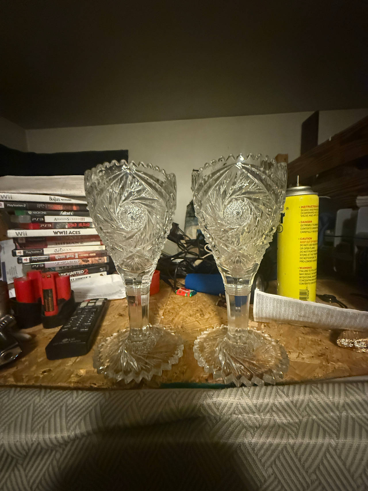 Vintage Pinwheel Cut Crystal Pedestal Vases