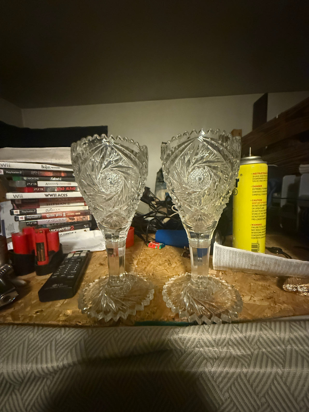 Vintage Pinwheel Cut Crystal Pedestal Vases