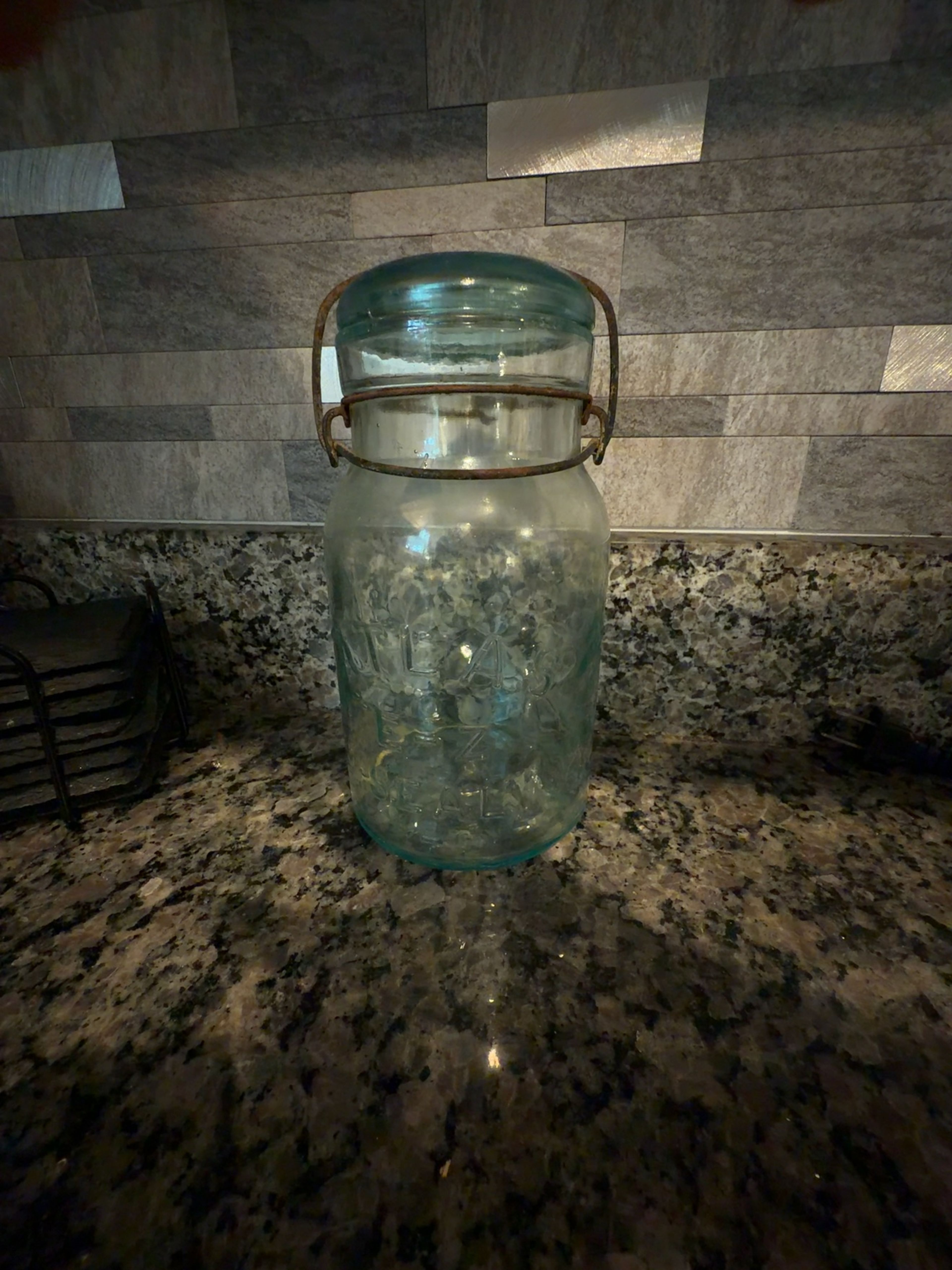 Trade Mark Lightning Mason Fruit Jar Quart (Aqua Blue)