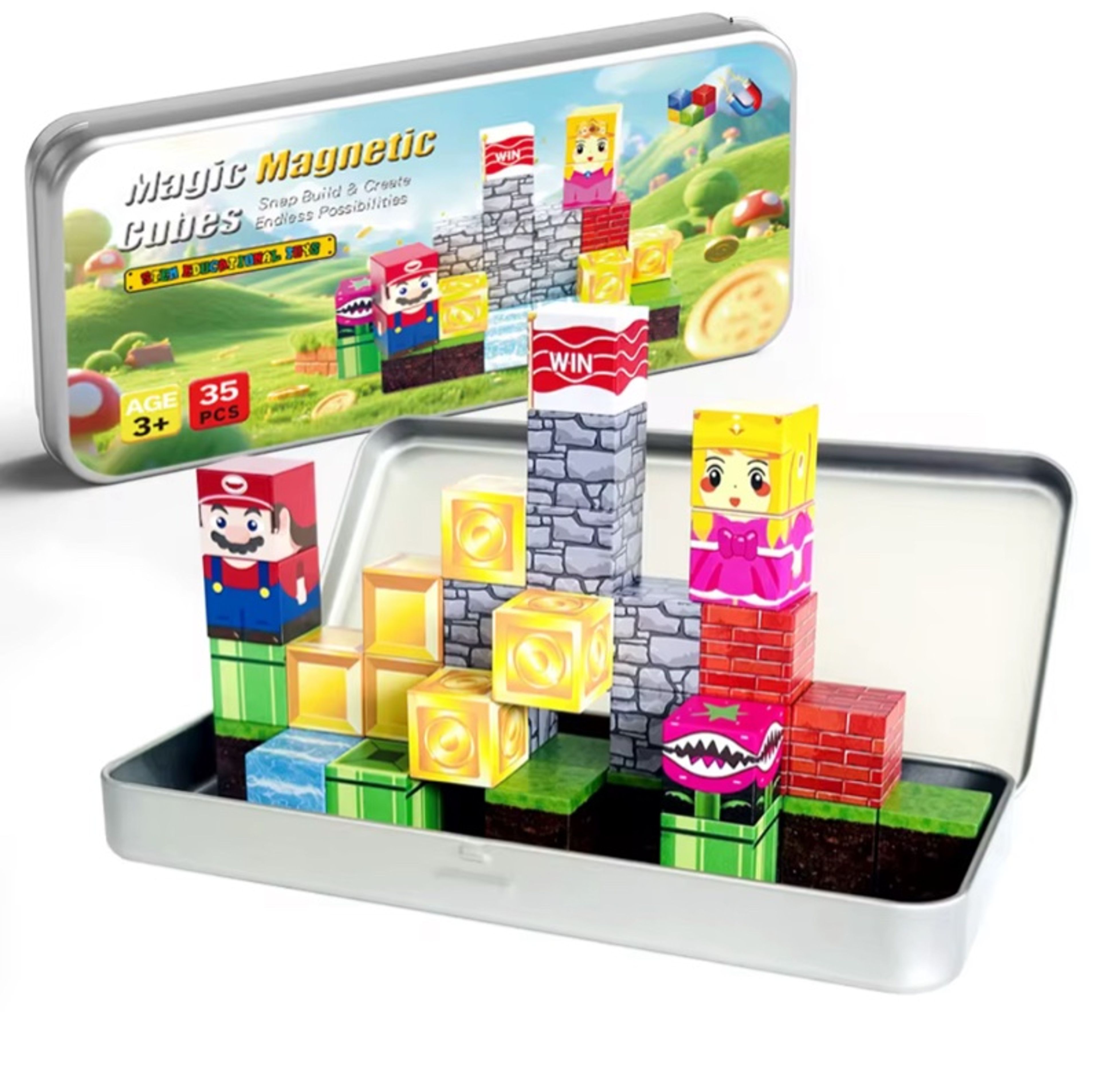 Travel Magnet Mario 35PCS Building Blocks Magnetic Cube Educational STEM DIY