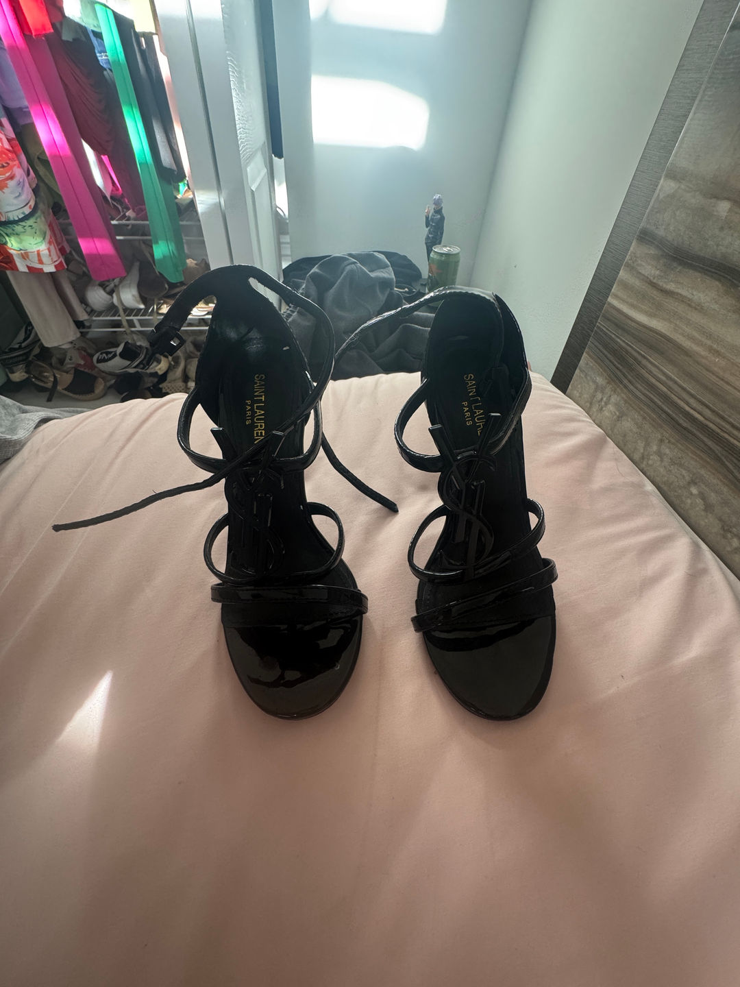 Saint Laurent Patent Leather Lace-Up Sandals