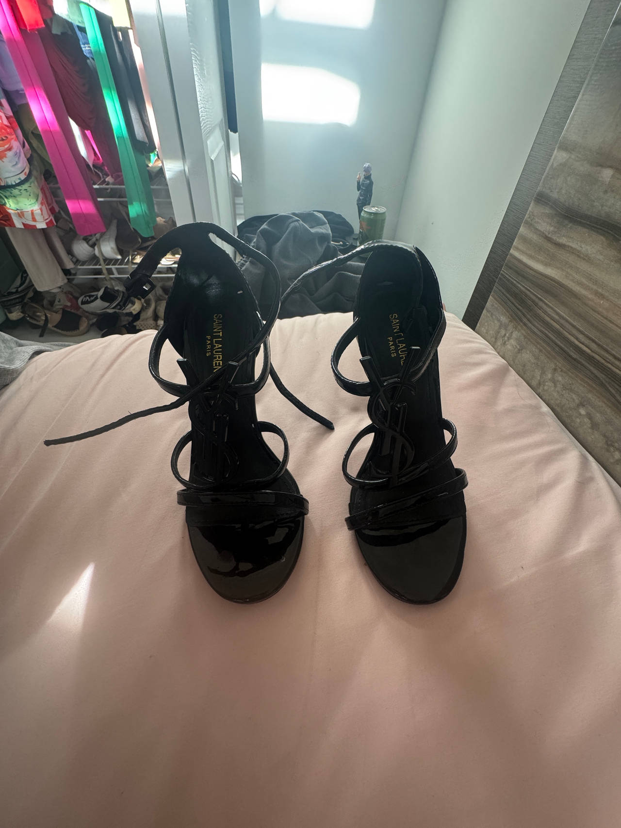 Saint Laurent Patent Leather Lace-Up Sandals