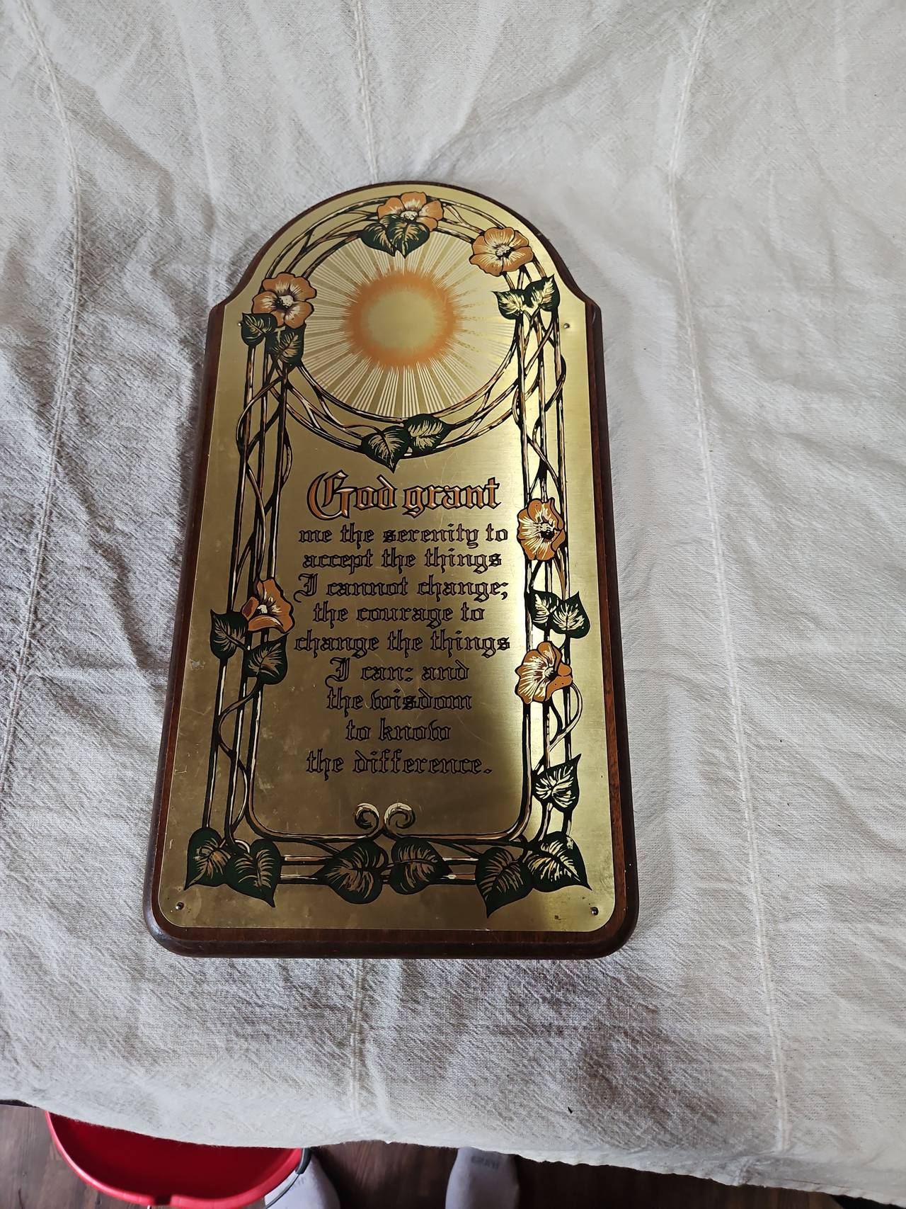 Vintage Serenity Prayer Brass and Wood Wall Plaque