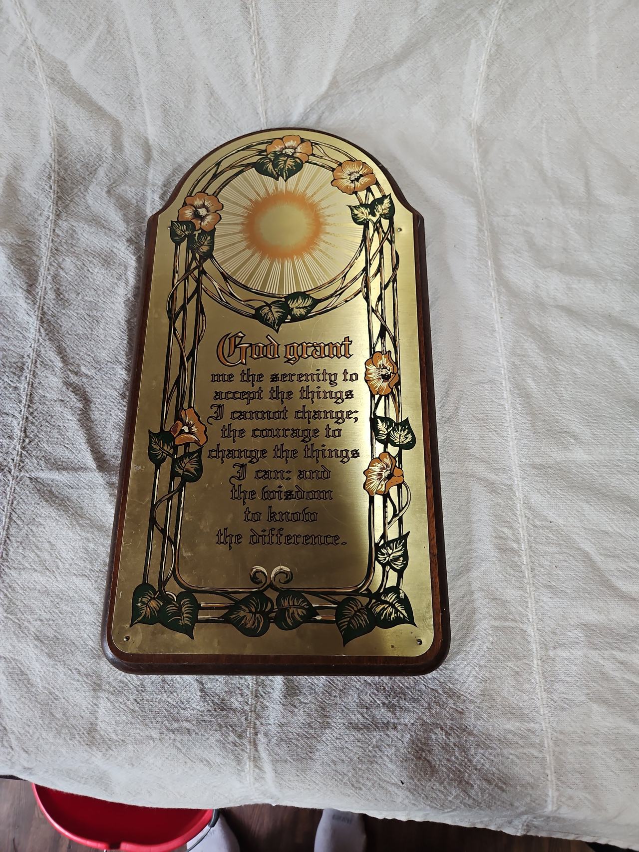 Vintage Serenity Prayer Brass and Wood Wall Plaque