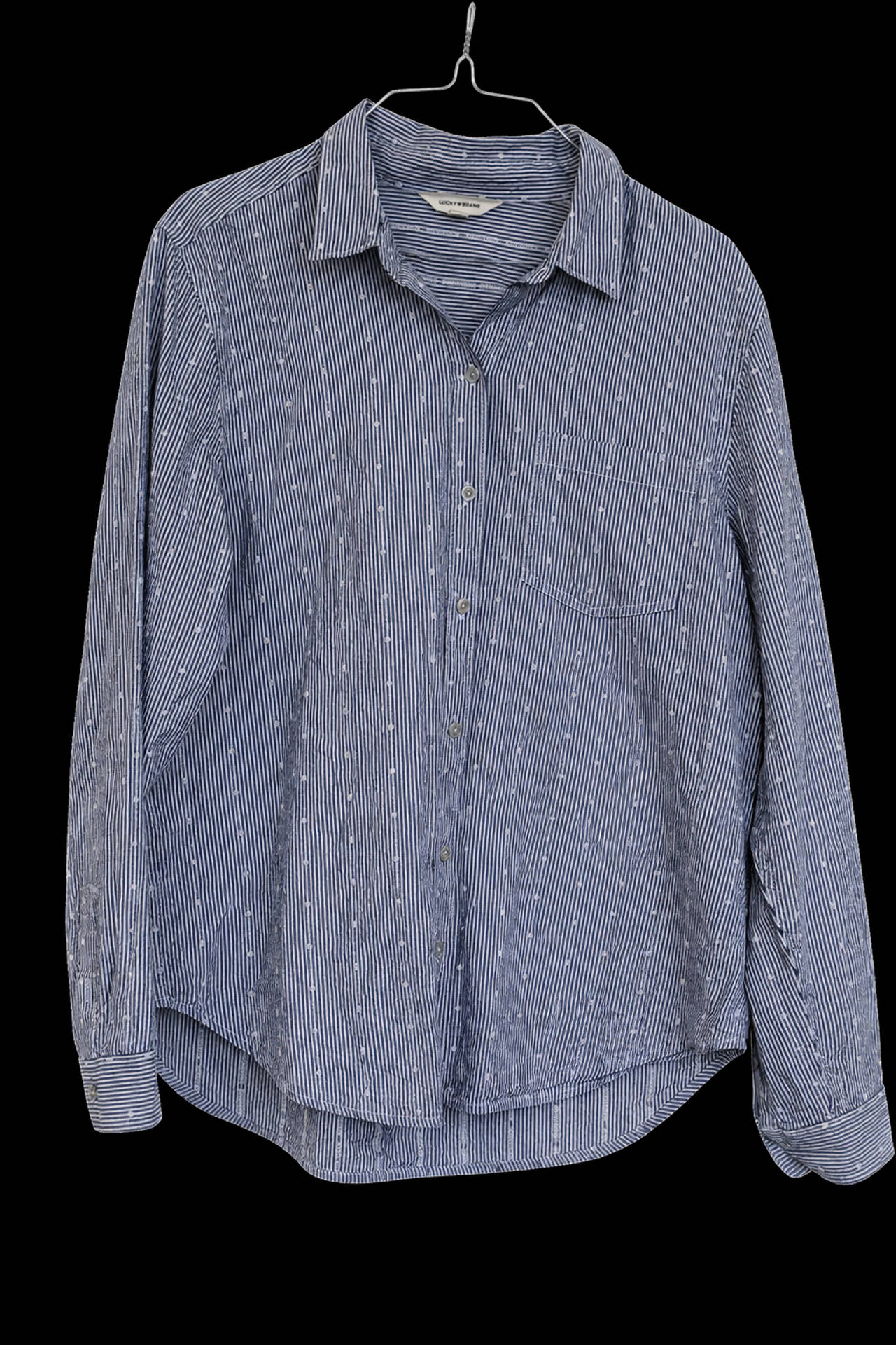 Lucky Brand Striped Embroidered Button Down Shirt