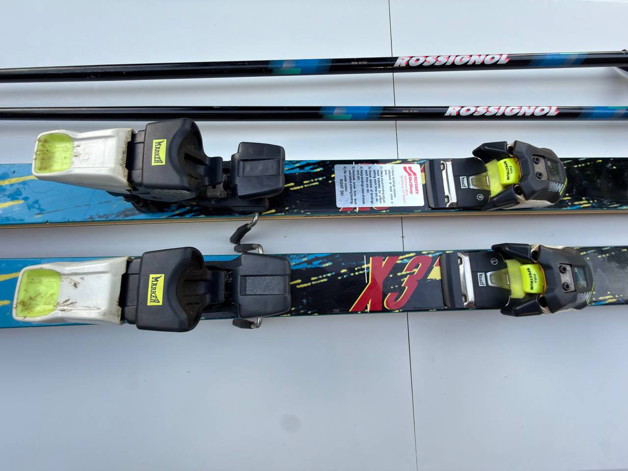 Vintage Rossignol K3 190cm Downhill Skis Marker M48 Titanium Bindings & Rossignol Poles