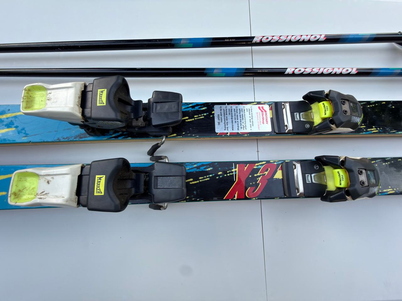 Vintage Rossignol K3 190cm Downhill Skis Marker M48 Titanium Bindings & Rossignol Poles