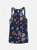 Express Navy Blue Floral Print Halter Tank Top sz Medium - Image 3