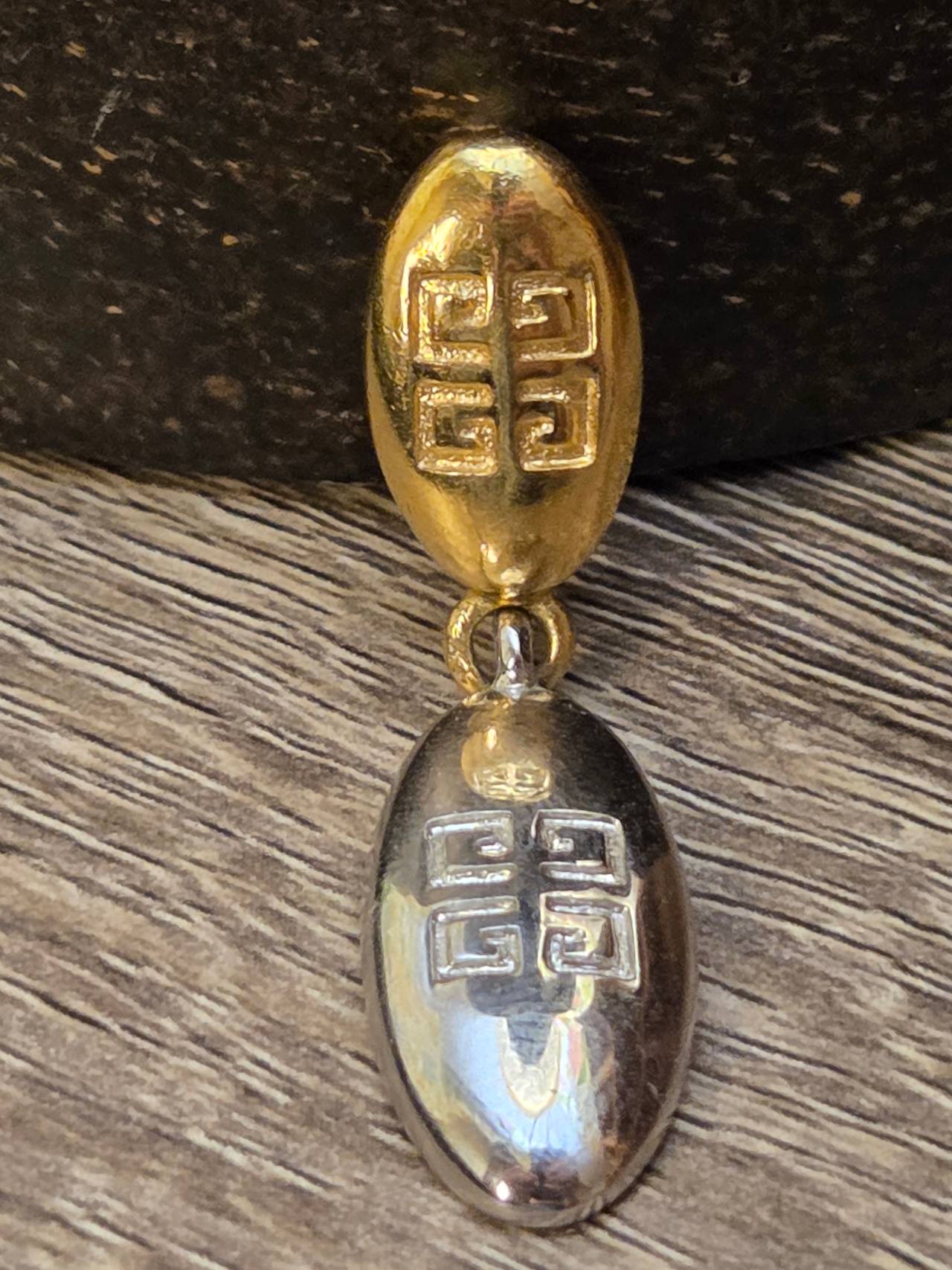 Givenchy Vintage 4G Logo Two-Tone Drop single clip on earring.