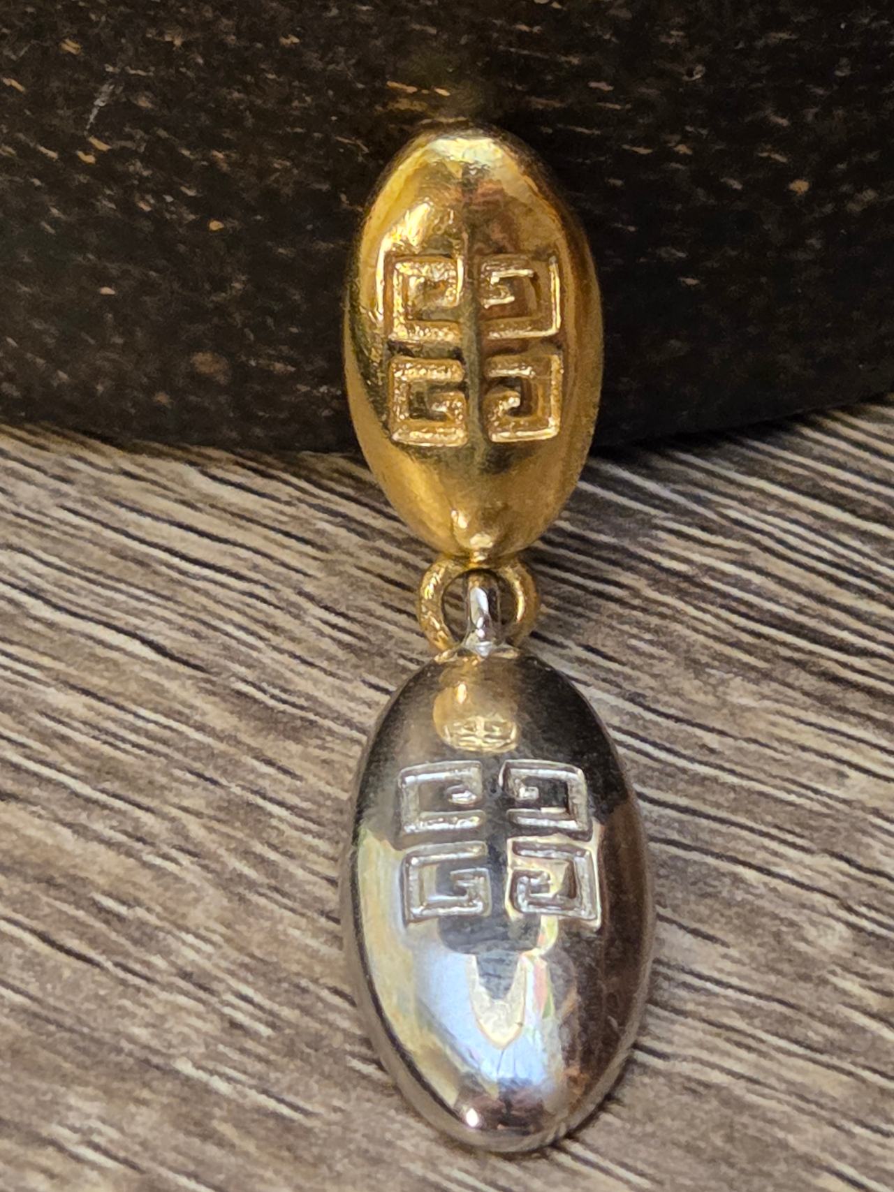 Givenchy Vintage 4G Logo Two-Tone Drop single clip on earring.