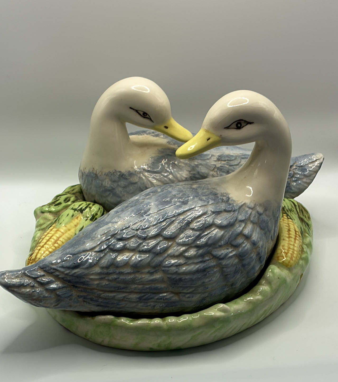 Ceramic Duck Figurine with Corn Base