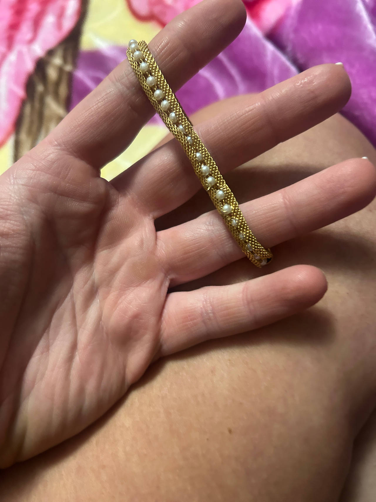 Vintage Gold Mesh Faux Pearl Bracelet