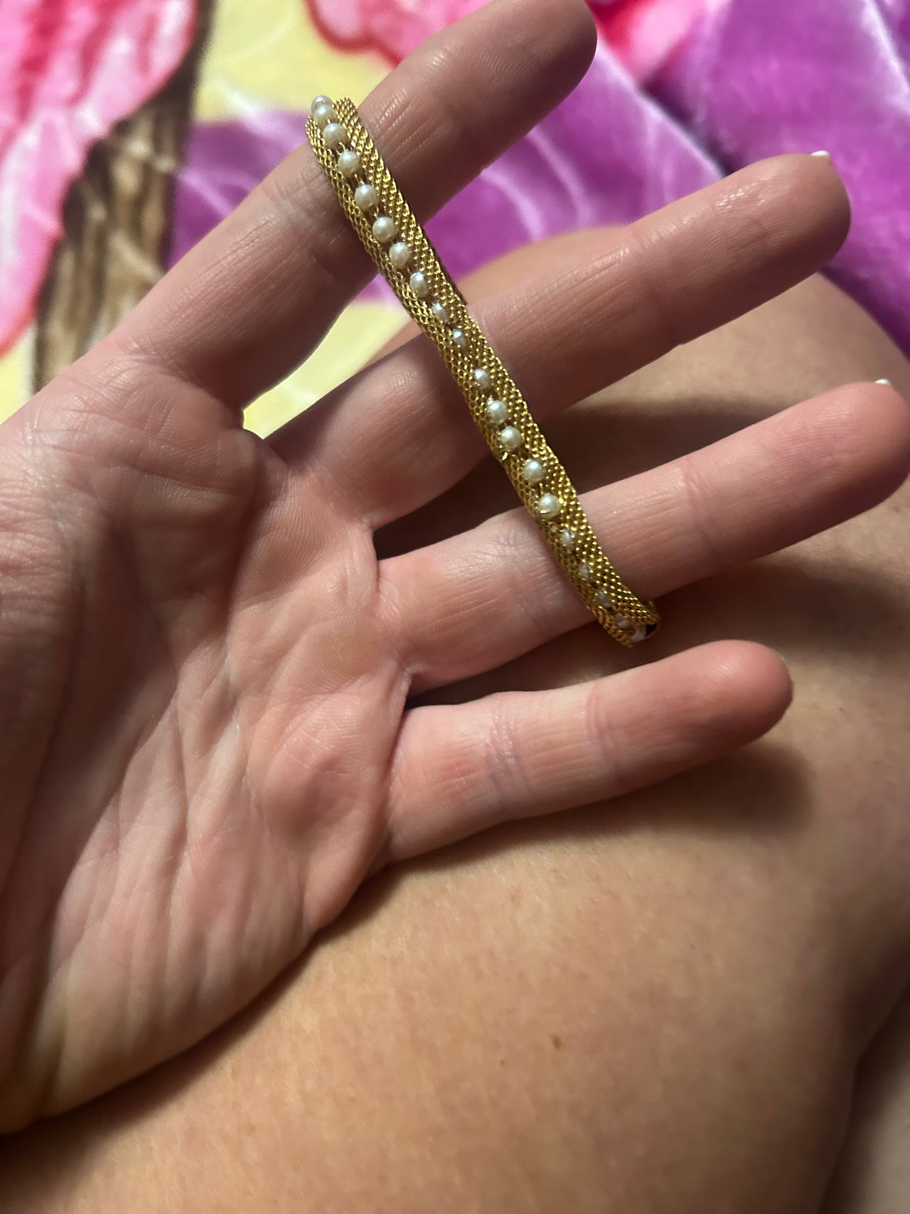 Vintage Gold Mesh Faux Pearl Bracelet