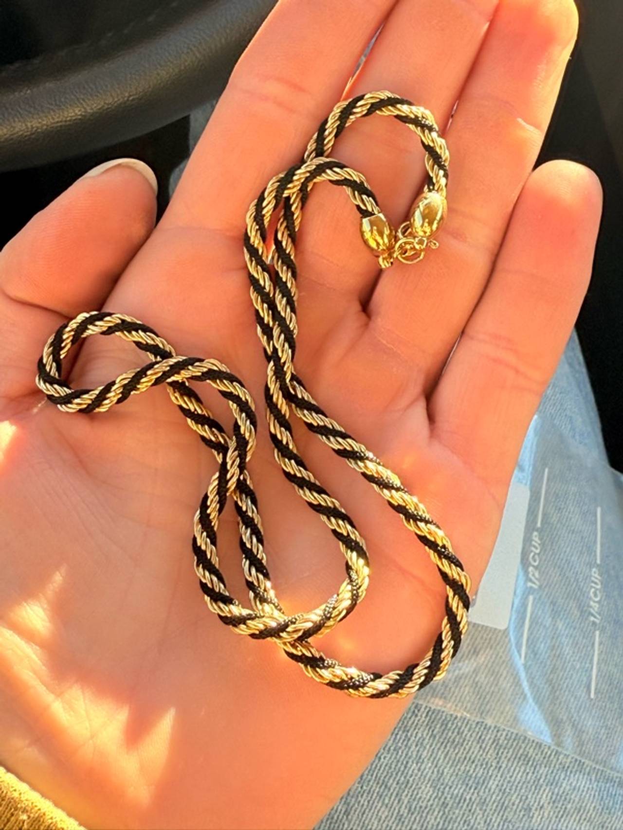 Trifari Gold Tone Black Rope Chain Necklace