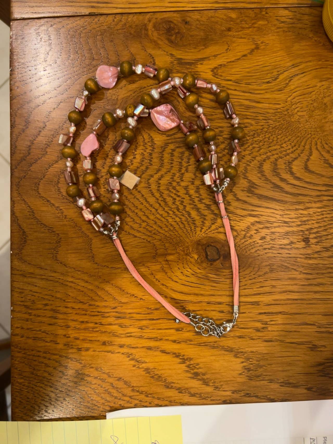 Hobe Brown Pink Glass Bead Double Strand Necklace