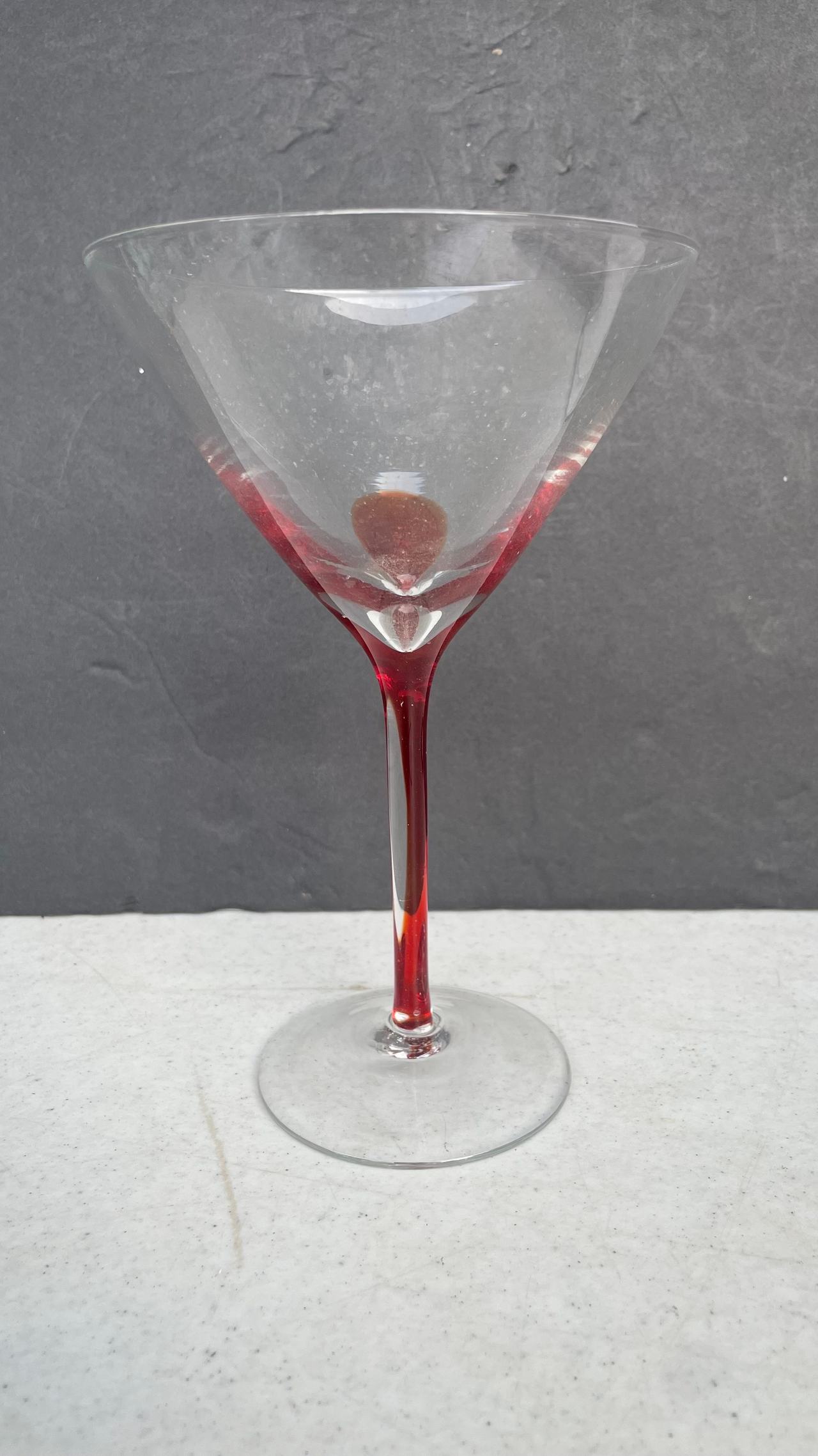 Pier 1 Red Swirl Stem Martini Glass Set Elegant Clear Bar Drinkware